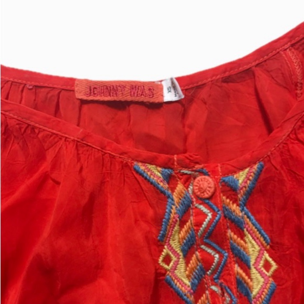 Johnny Was Red Blouse with Colorful Embroidery - Picture 4 of 4